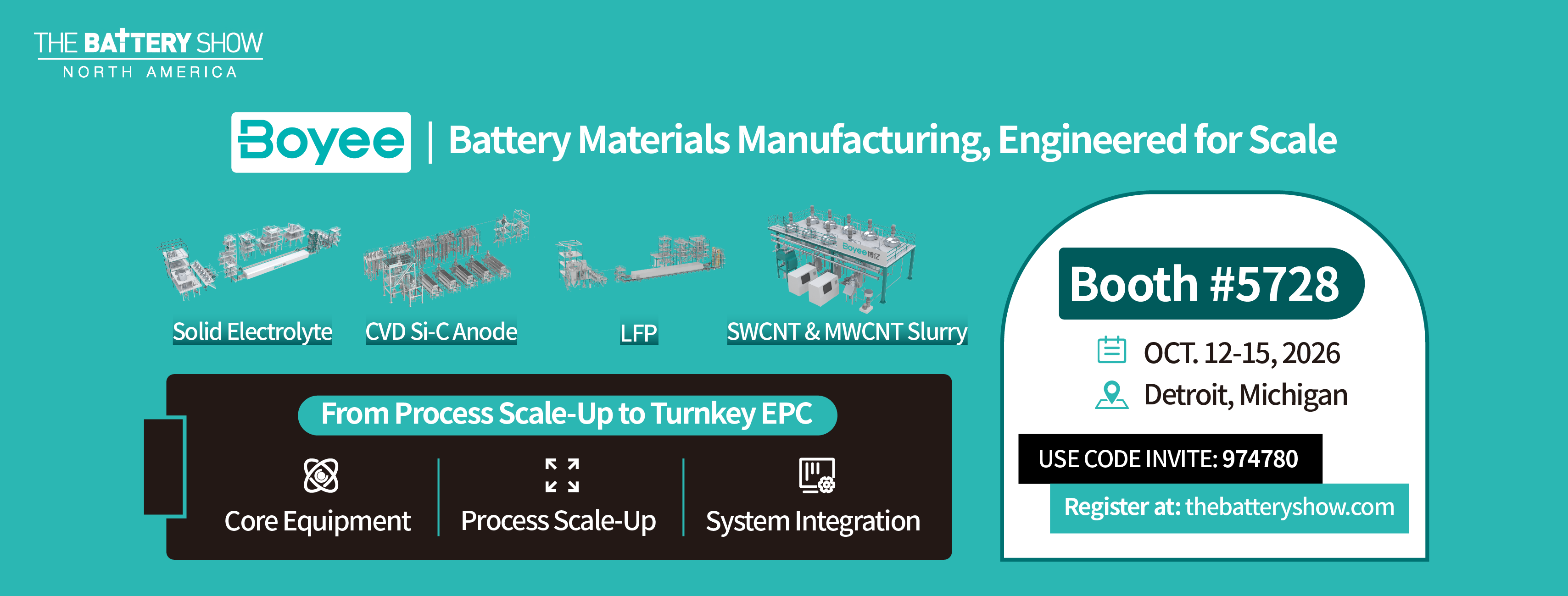 BOYEE Industrial at The Battery Show North America 2026 | Solid Electrolyte, CVD Silicon-Carbon & Battery Material Production Line Solutions BOYEE Industrial at The Battery Show North America 2026 | Solid Electrolyte, CVD Silicon-Carbon & Battery Material Production Line Solutions